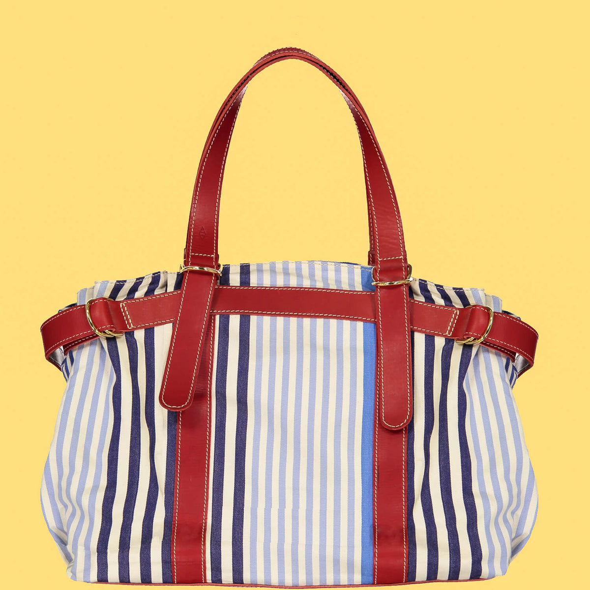 Cabas Bianca Rouge & Toile rayures basques bleues
