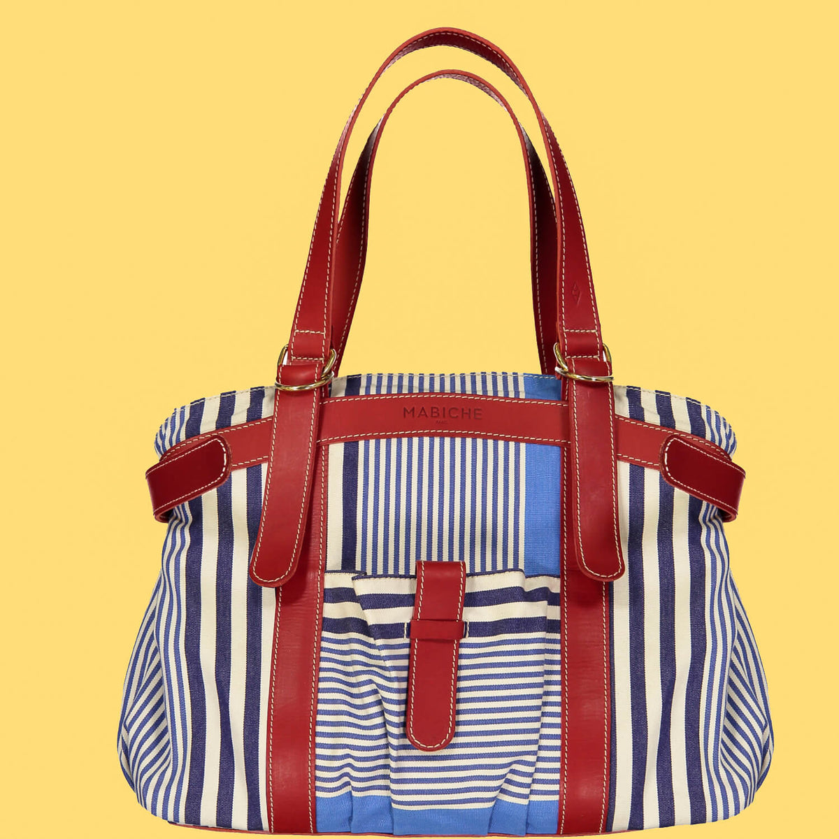 Cabas Bianca Rouge & Toile rayures basques bleues