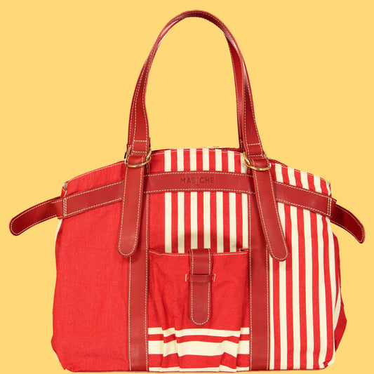 Cabas Bianca toile rayures basques rouge